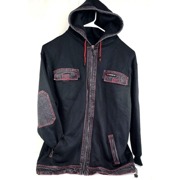Boom-X Other - Boom-X BX Mens 2XL Black Full Zip Hoodie Sweatshirt Denim Pockets Red Stitching